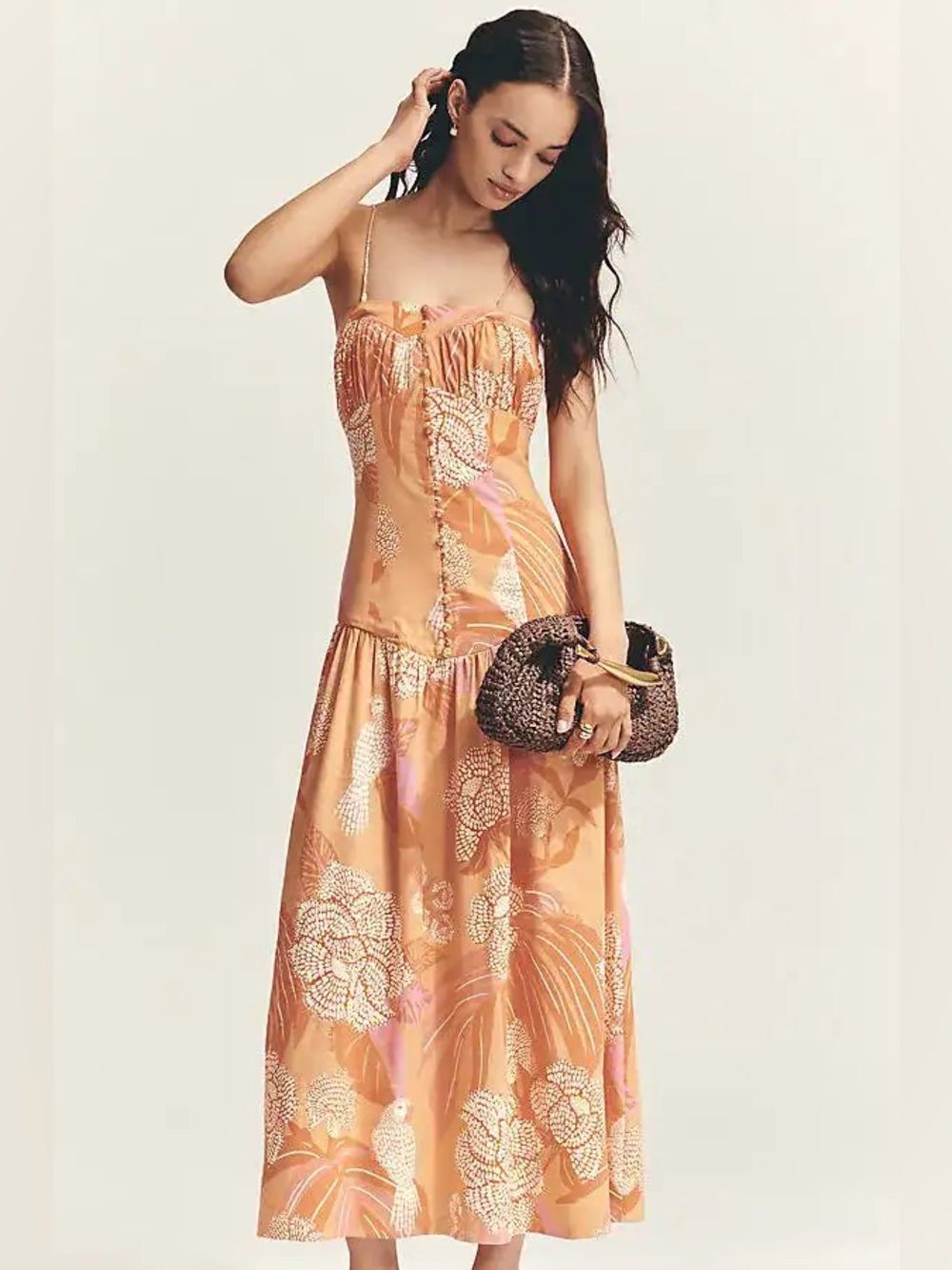 New Farm Rio x Anthropologie Linen Blend Strapless Drop-Waist Maxi Dress Size M